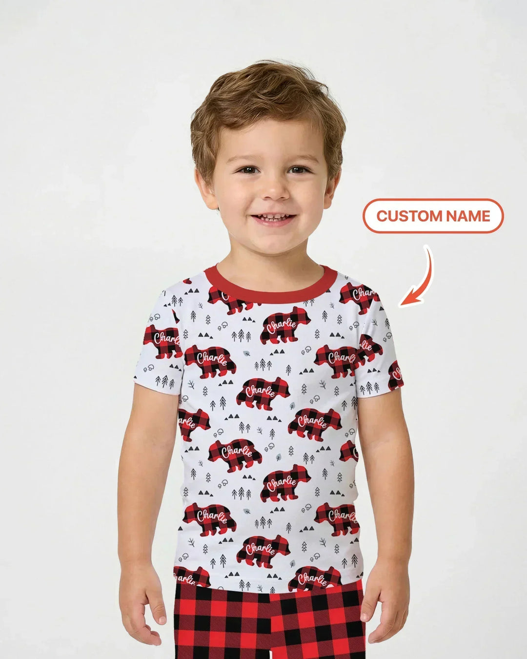 Custom Name Family Bear Matching Bamboo Two Piece Short Sleeve Pajama Set