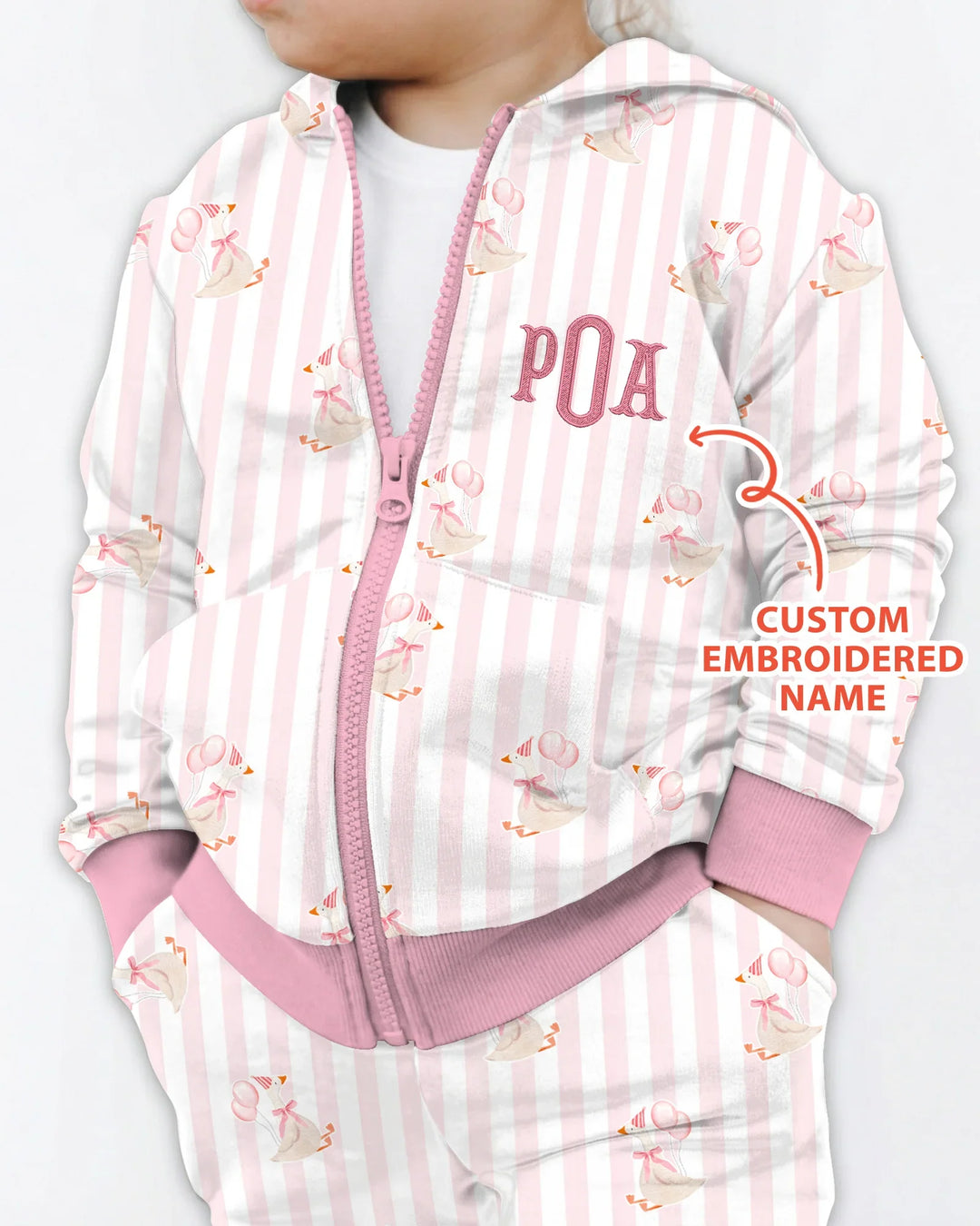 Custom Name Embroidered Birthday Girl Bamboo Zip Hoodie