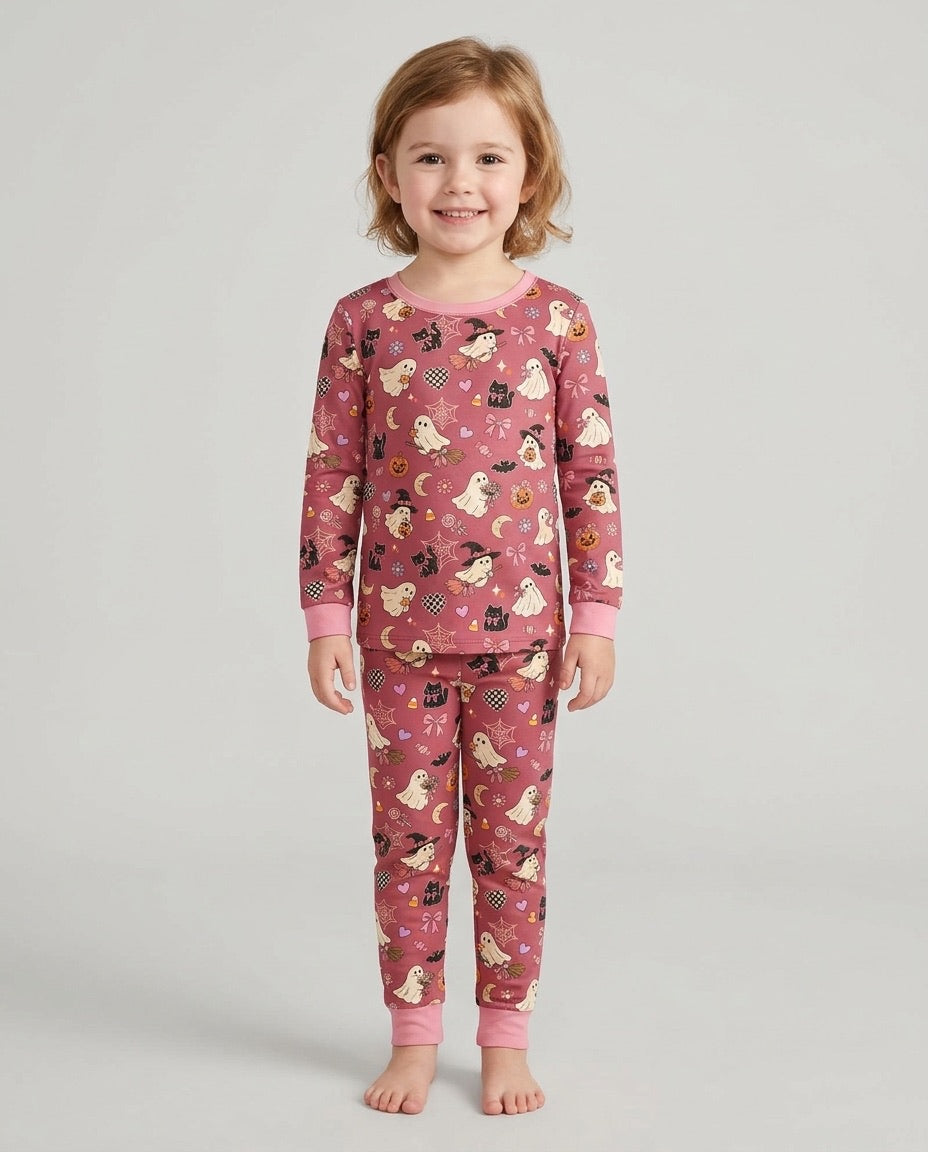 Retro Groovy Coquette Halloween Bamboo Two Piece Long Sleeve Pajama Set