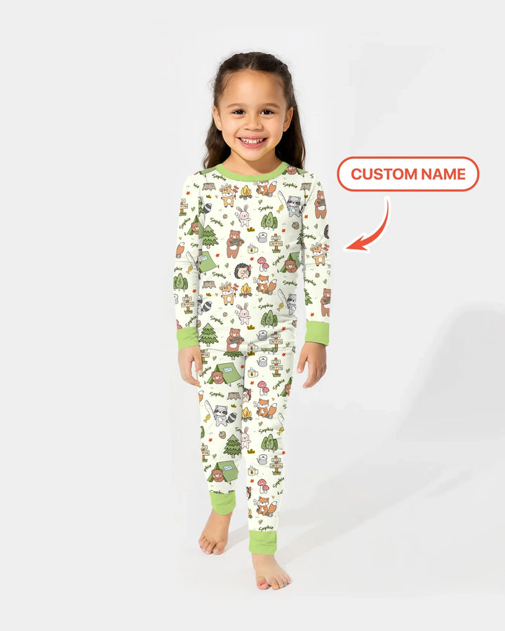 Little Camp Buddies Custom Name Bamboo Two Piece Long Sleeve Pajama Set