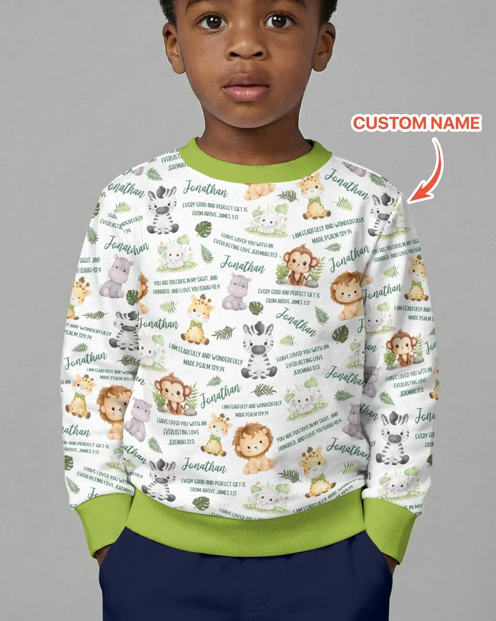 Custom Name Bible Verse Safari Animal Bamboo Crewneck Sweatshirt