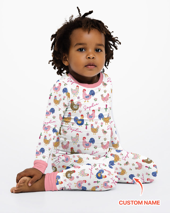 Cluck And Cozy Bamboo Two Piece Long Sleeve Pajama Set