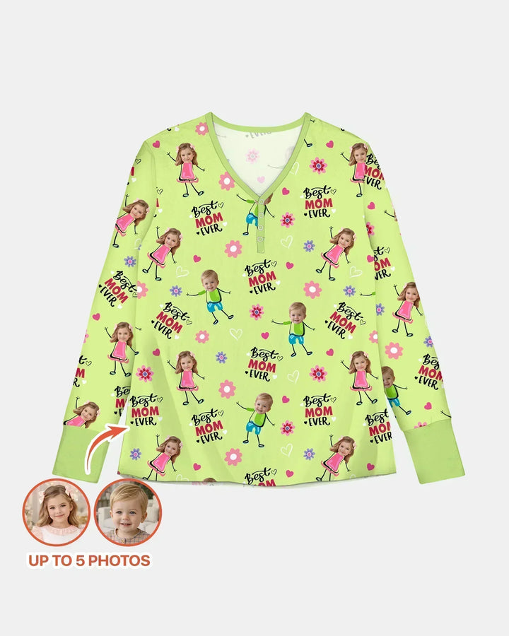 Custom Photo "Best Mom Ever" Doodle Bamboo Women Pajama Set