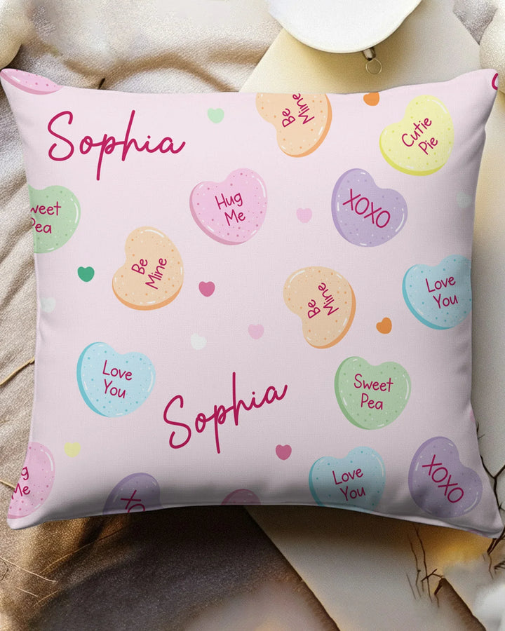 Custom Name Colorful Candy Hearts Family Matching Bamboo Pillow Case