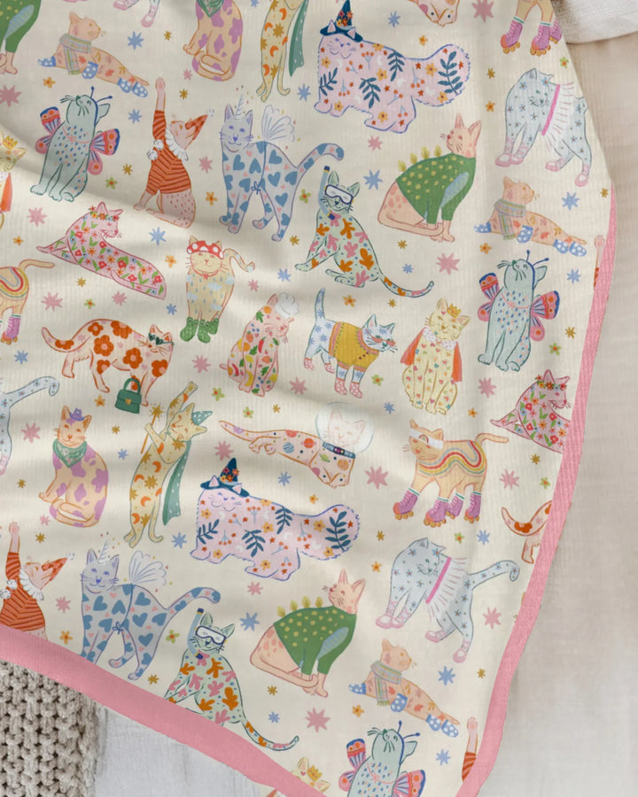 Whimsical Cat Parade Bamboo Blanket
