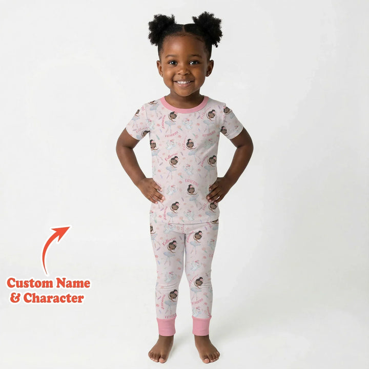 Custom Name Ballerina Doll Bamboo Two Piece Short Sleeve Pajama Set