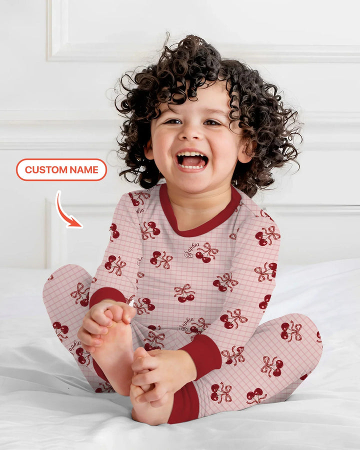 Cherry Mom and Me Bamboo Two Piece Long Sleeve Pajama Set