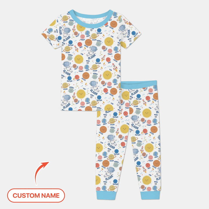 Custom Name Little's Kid into Universer Bamboo Two Piece Short Sleeve Pajama Set