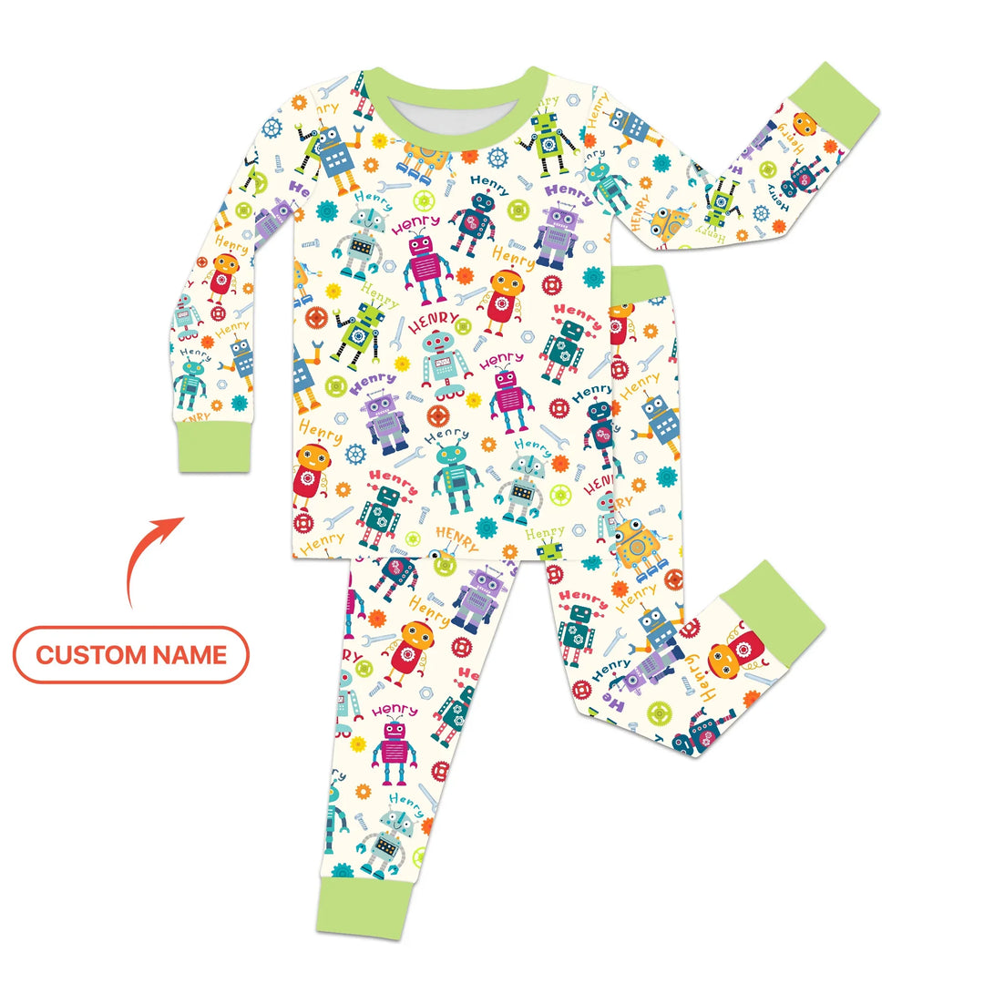 Robo Buddy Squad Custom Name Bamboo Two Piece Long Sleeve Pajama Set