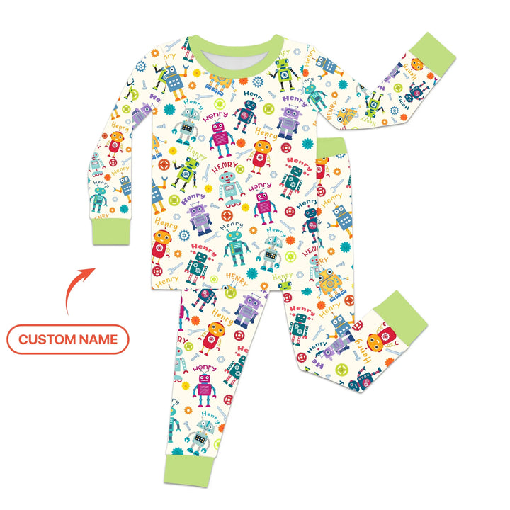 Robo Buddy Squad Custom Name Bamboo Two Piece Long Sleeve Pajama Set