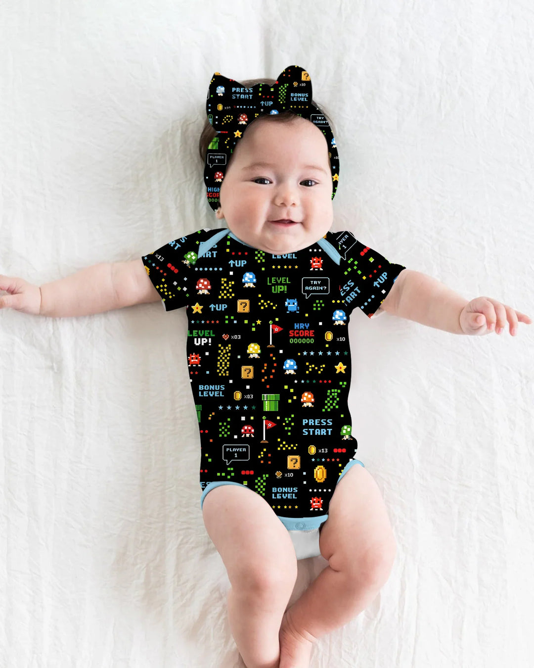 Pixel Game Lover Matching Bamboo Bodysuit
