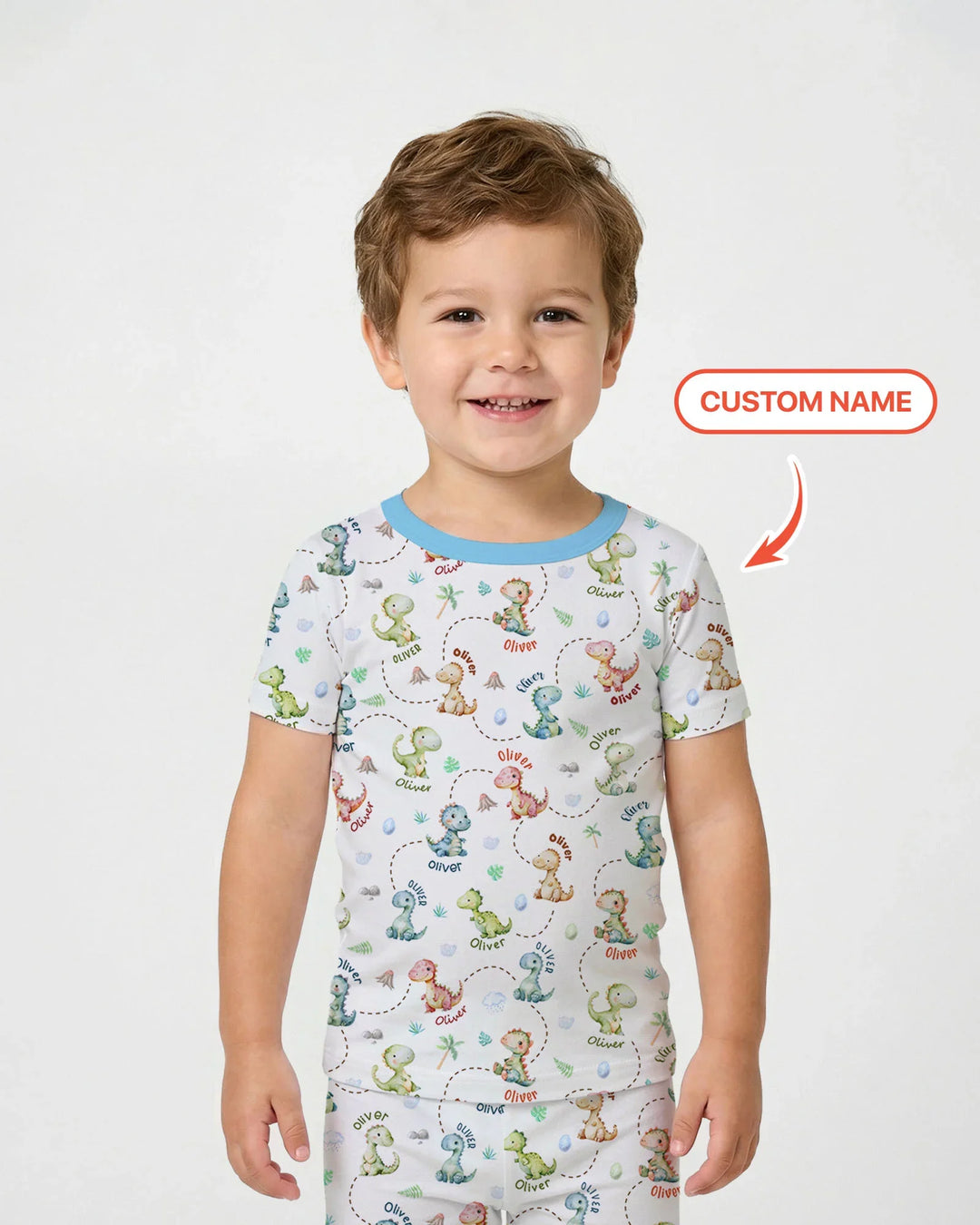 Personalized Dino Friends Bamboo Two Piece Short Sleeve Pajama Set