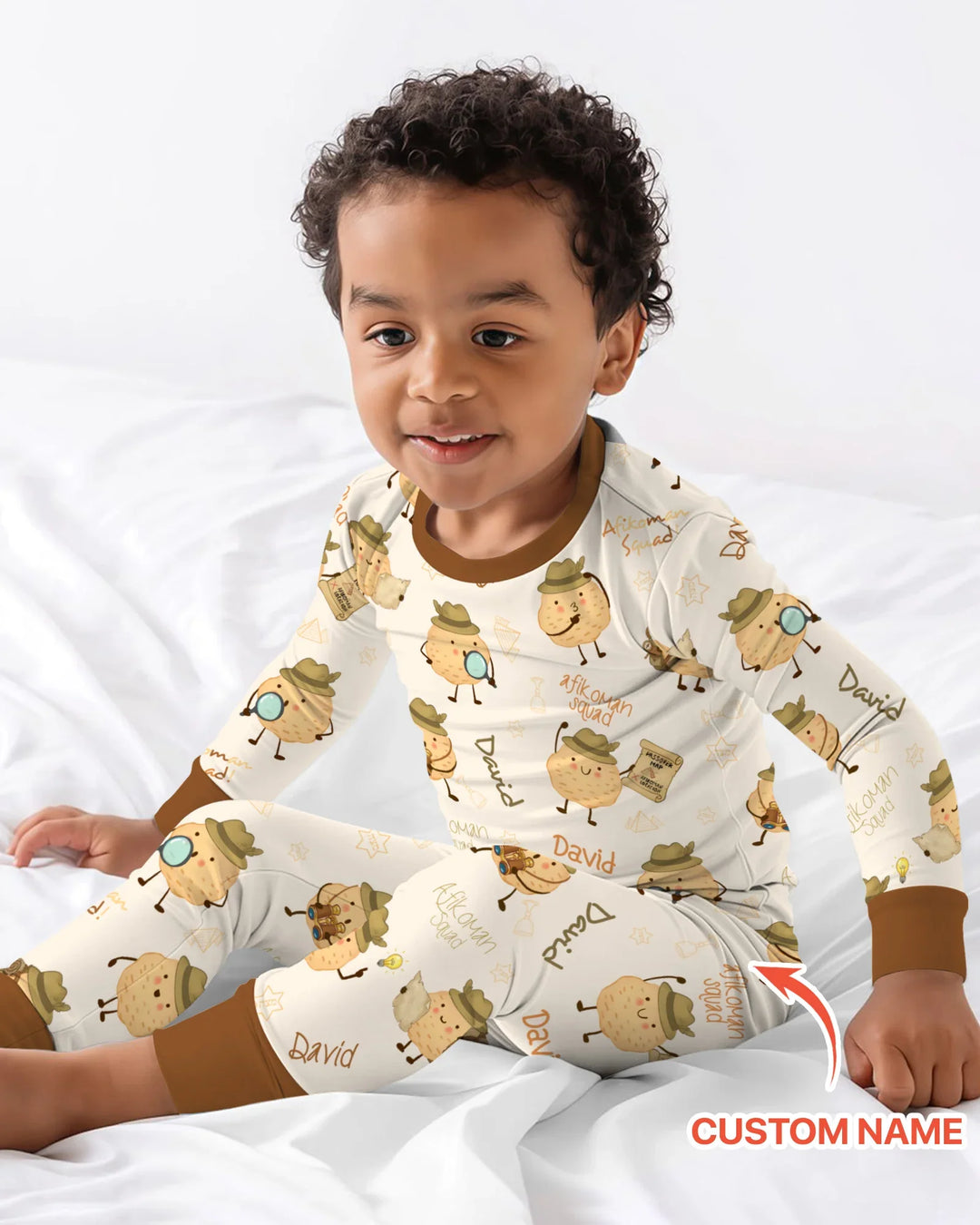 Custom Name Passover Afikoman Bamboo Two Piece Long Sleeve Pajama Set