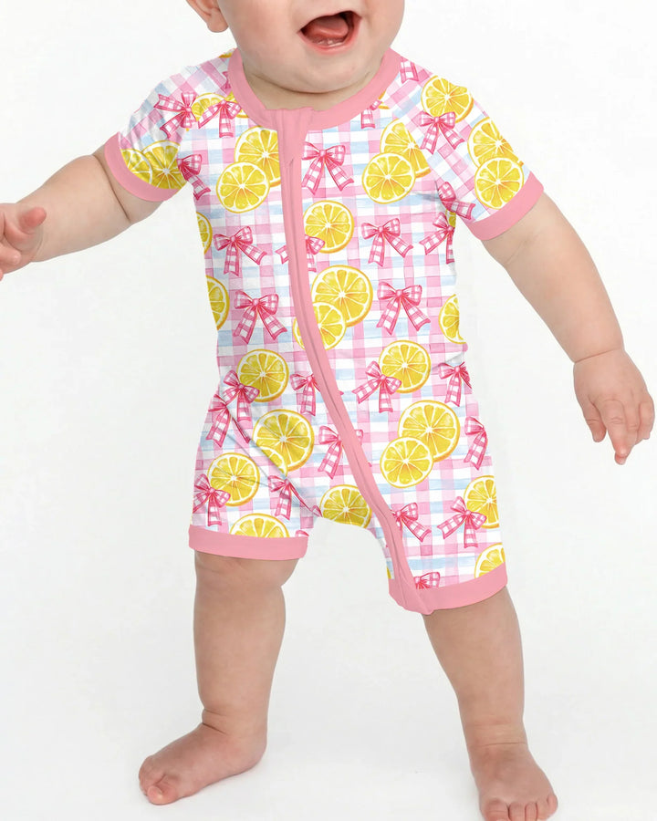 Pink Lemons Bows Checkered Bamboo Shorty Zippy