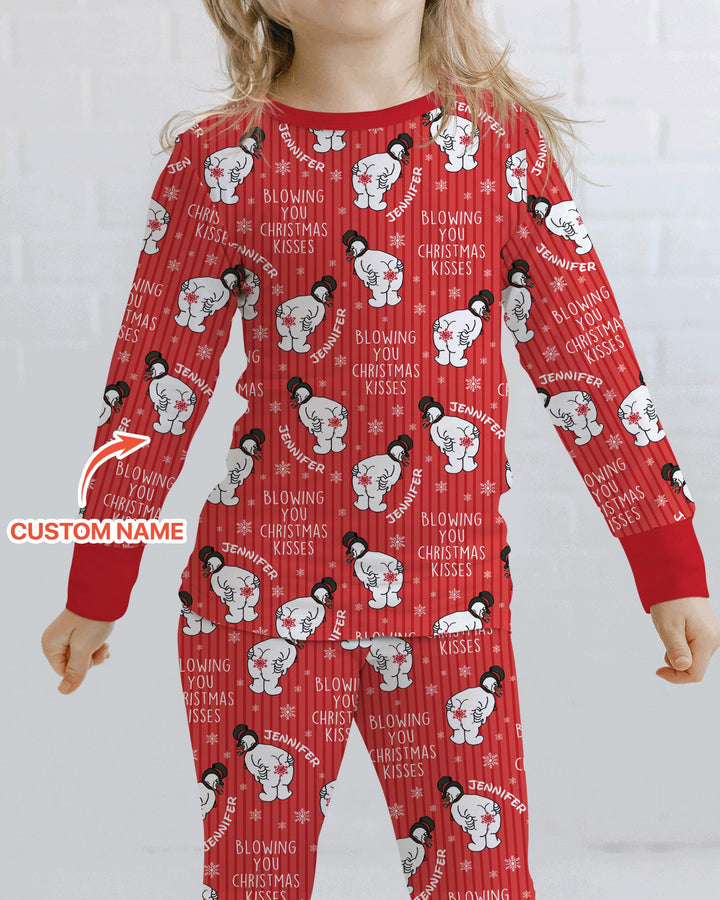 Blowing You Christmas Kisses Bamboo Two Piece Long Sleeve Pajama Set
