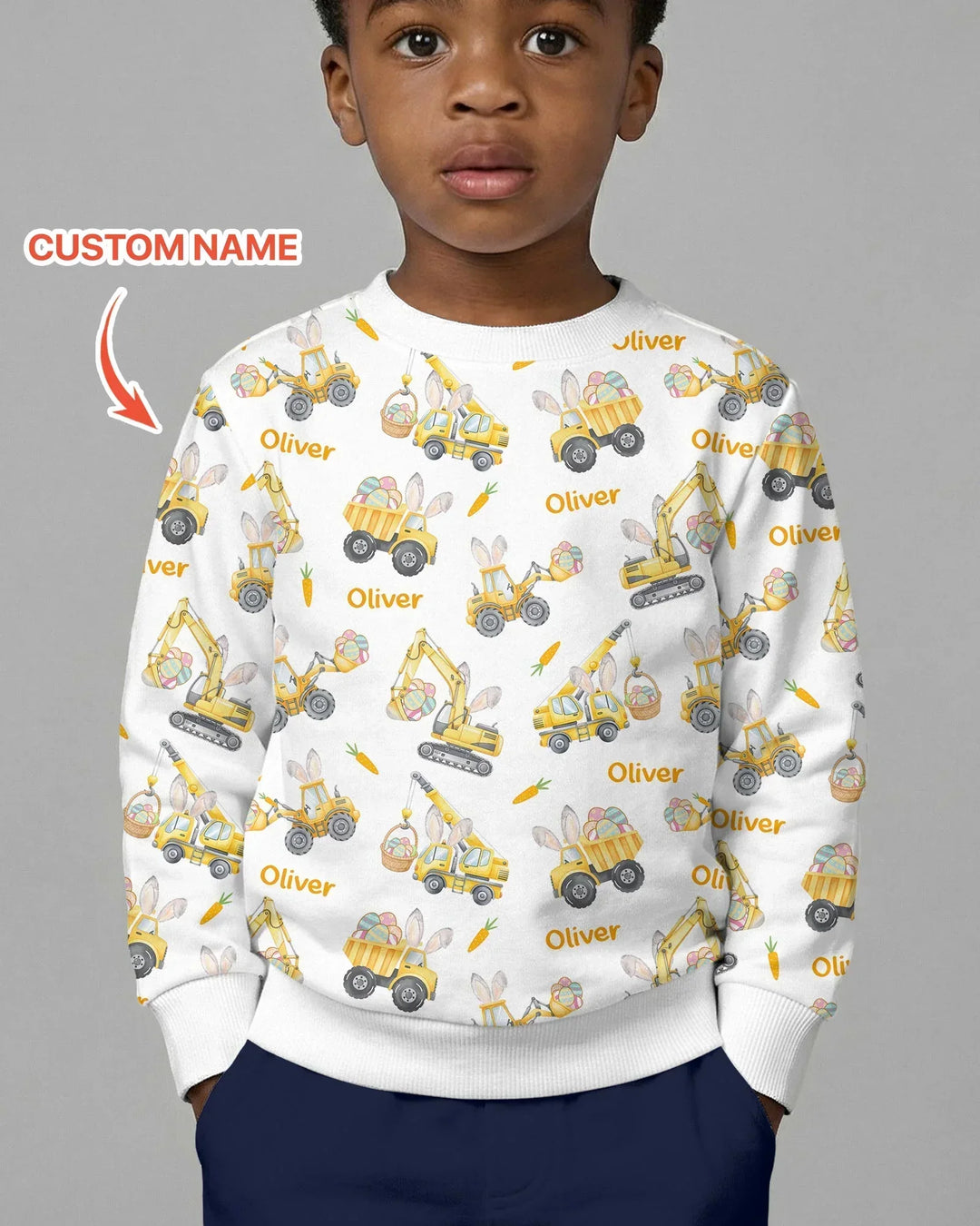 Custom name Eggs-cavator Construction Bamboo Crewneck Sweatshirt