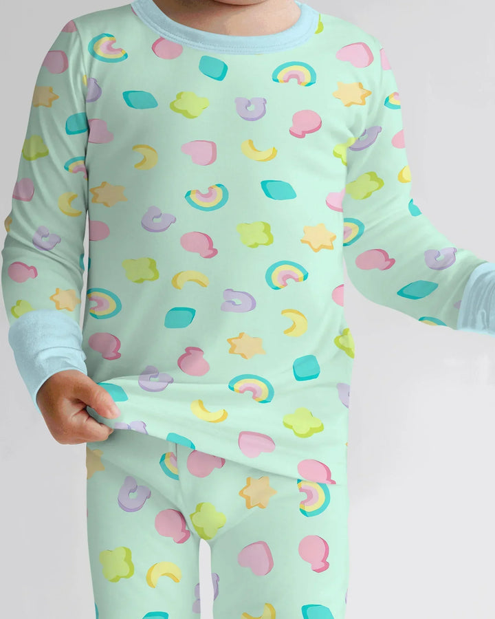 Pastel Lucky Charms Scatter Bamboo Two Piece Long Sleeve Pajama Set