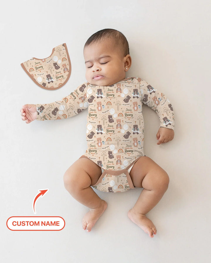 Custom Name Jesus Loves Me Beary Much Bamboo Bodysuit