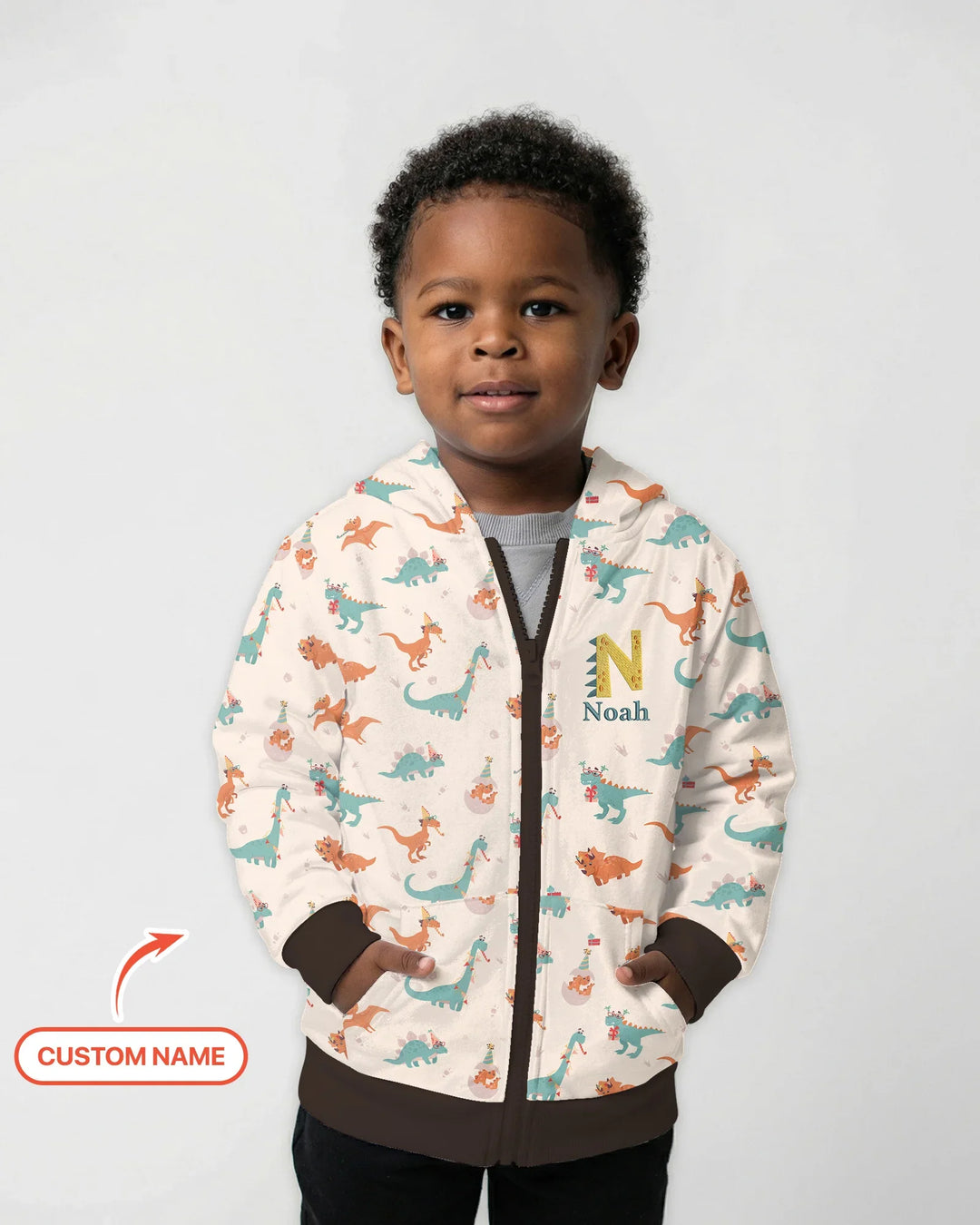 Custom Embroidered Name Dinosaurs Bamboo Zip Hoodie
