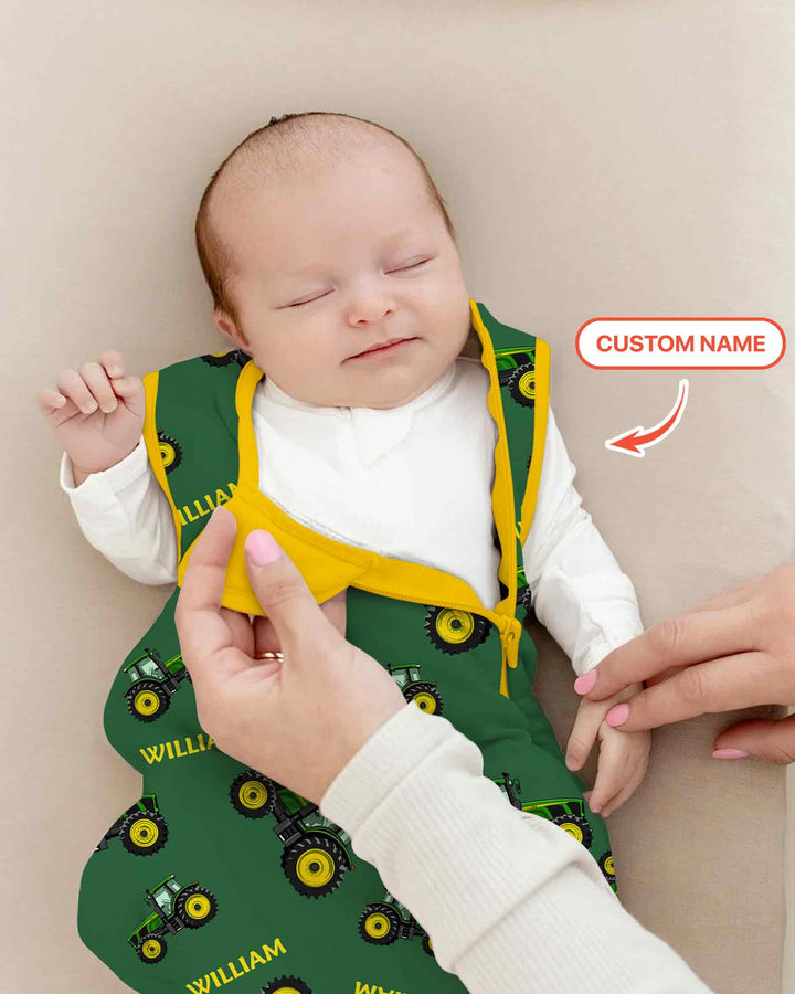 Custom Name Green Tractors Matching Daddy & Me  Bamboo Sleep Bag