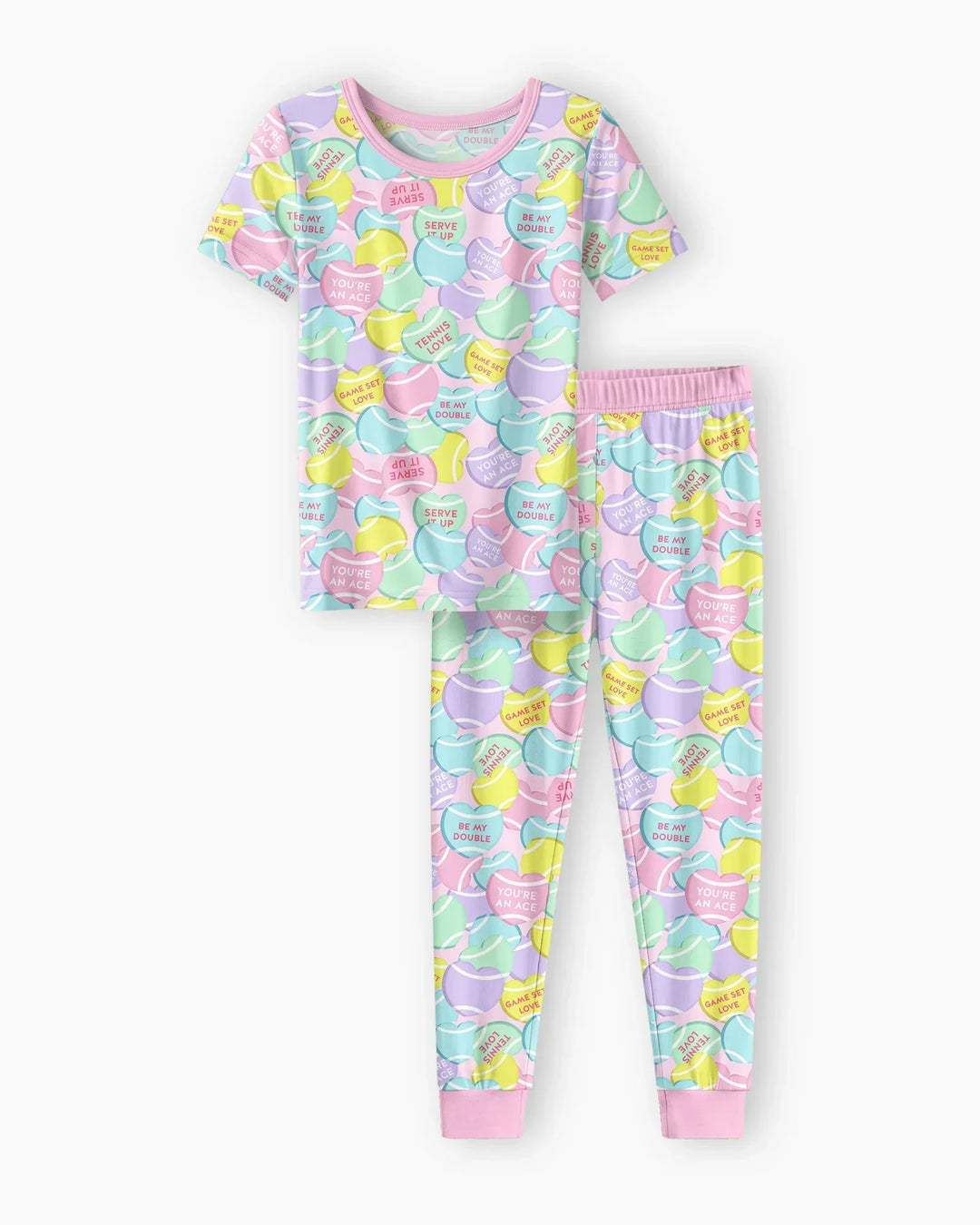 Tennis Candy Family Matching Bamboo Two Piece Short Sleeve Pajama Set