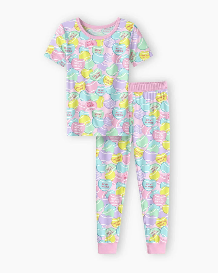 Tennis Candy Family Matching Bamboo Two Piece Short Sleeve Pajama Set
