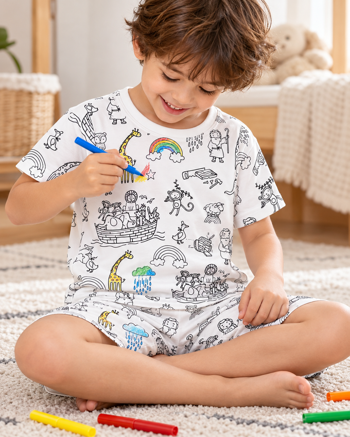 Noah Colorable Bamboo Two Piece Short Sleeve Shorts Pajama Set