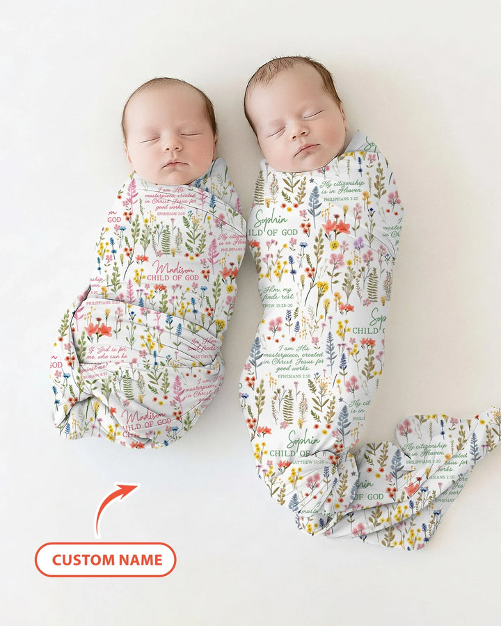 Custom Name Child of God Flower Garden swaddle blanket