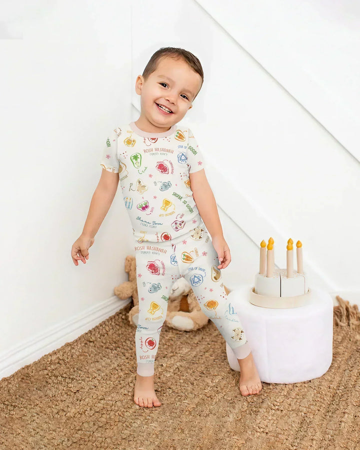 Happy Rosh Hashanah Bamboo Two Piece Short Sleeve Pajama Set