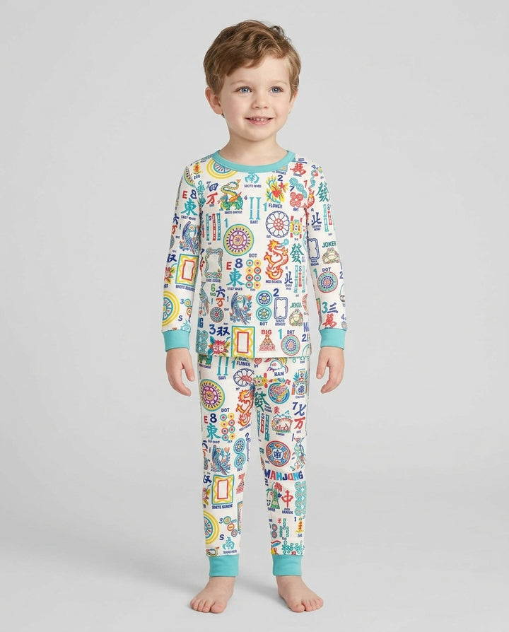 Mahjong Time Family Matching Bamboo Two Piece Long Sleeve Pajama Set