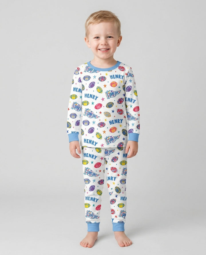 Custom Name Game day Bamboo Two Piece Long Sleeve Pajama Set