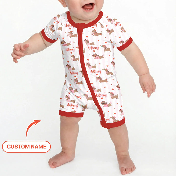 Custom Name Valentine Dachshund Family Matching Bamboo Shorty Zippy