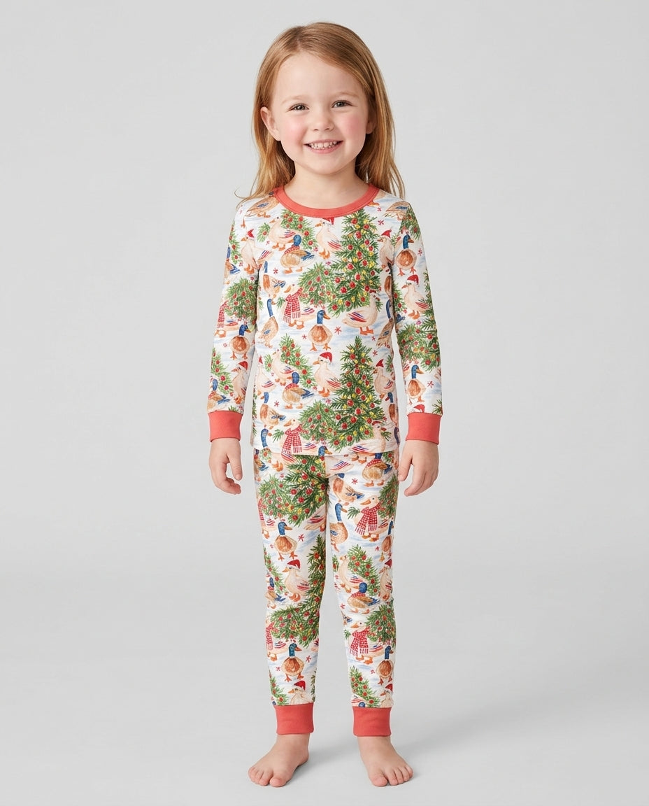 Christmas and Duck Bamboo Two Piece Long Sleeve Pajama Set