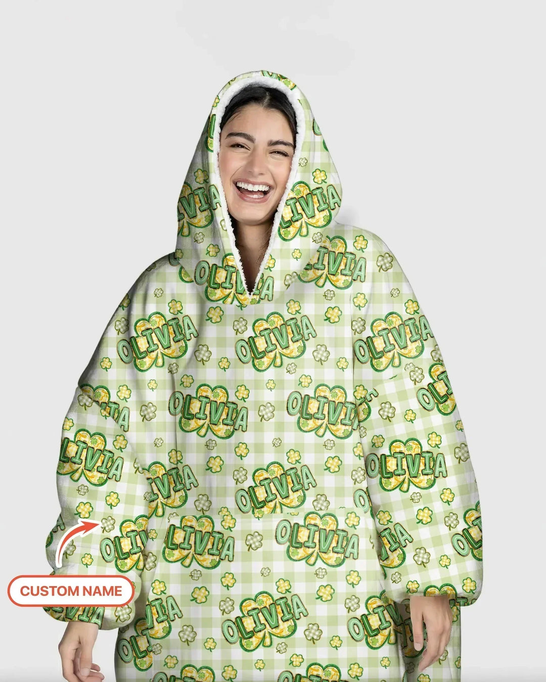 Lucky Shamrock Custom Name Bamboo Blanket Hoodie
