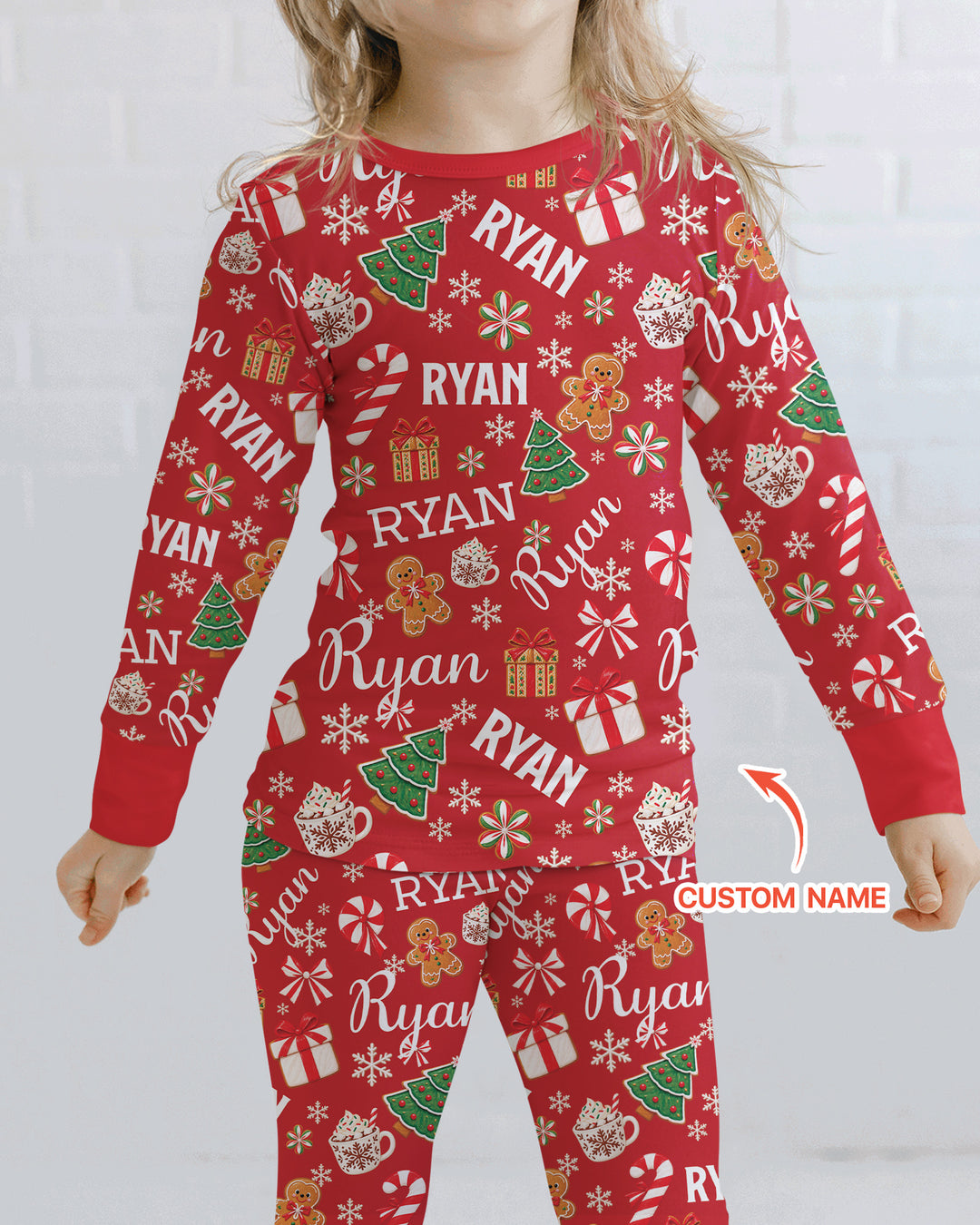 Merry Christmas Custom Name Bamboo Two Piece Long Sleeve Pajama Set