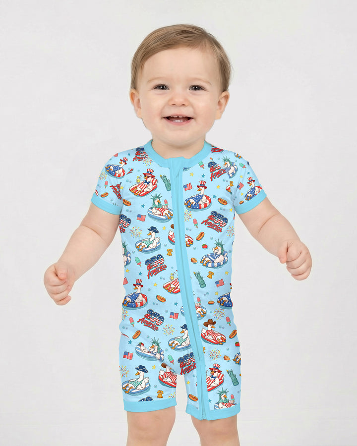 250 America Patriotic Goose Family Matching Bamboo Shorty Zippy