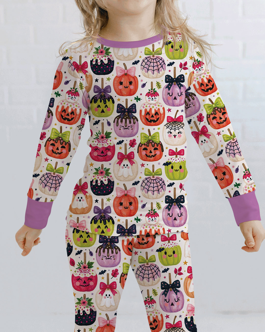 Cute Halloween Candy Apples Bamboo Two Piece Long Sleeve Pajama Set