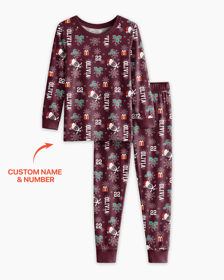 Custom Name Hockey Holiday Bamboo Two Piece Long Sleeve Pajama Set