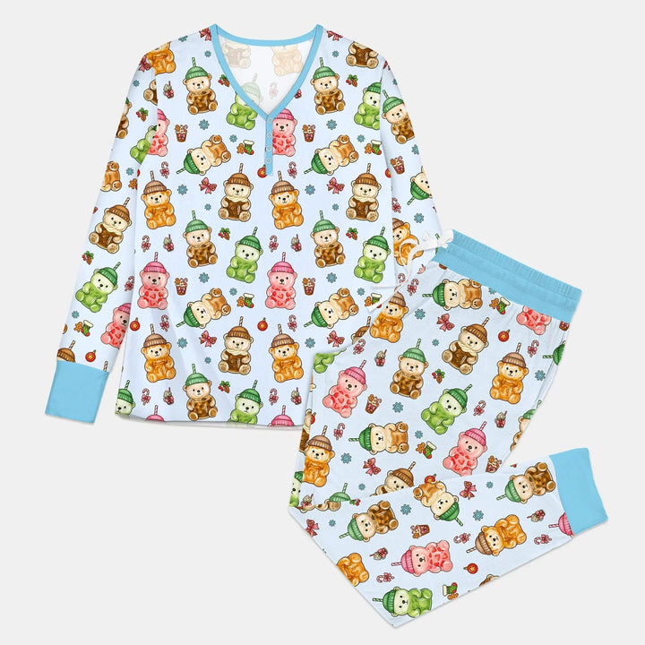Holiday Bear Cup Custom Bamboo Women Pajama Set