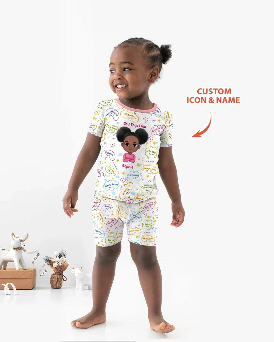 Personalized God Says I Am- Baby Girl Bamboo Two Piece Short Sleeve Shorts Pajama Set