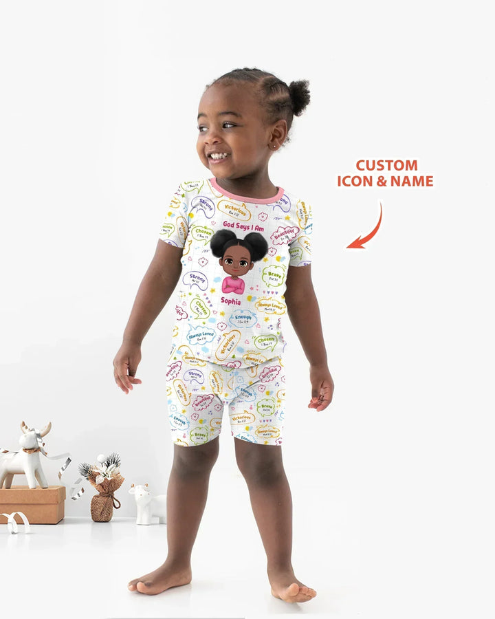 Personalized God Says I Am- Baby Girl Bamboo Two Piece Short Sleeve Shorts Pajama Set
