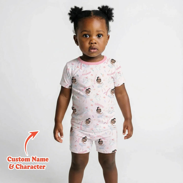 Custom Name Ballerina Doll Bamboo Two Piece Short Sleeve Shorts Pajama Set