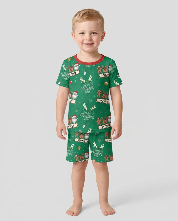 Custom Name Merry Christmas My Deer 2026 Bamboo Two Piece Short Sleeve Shorts Pajama Set