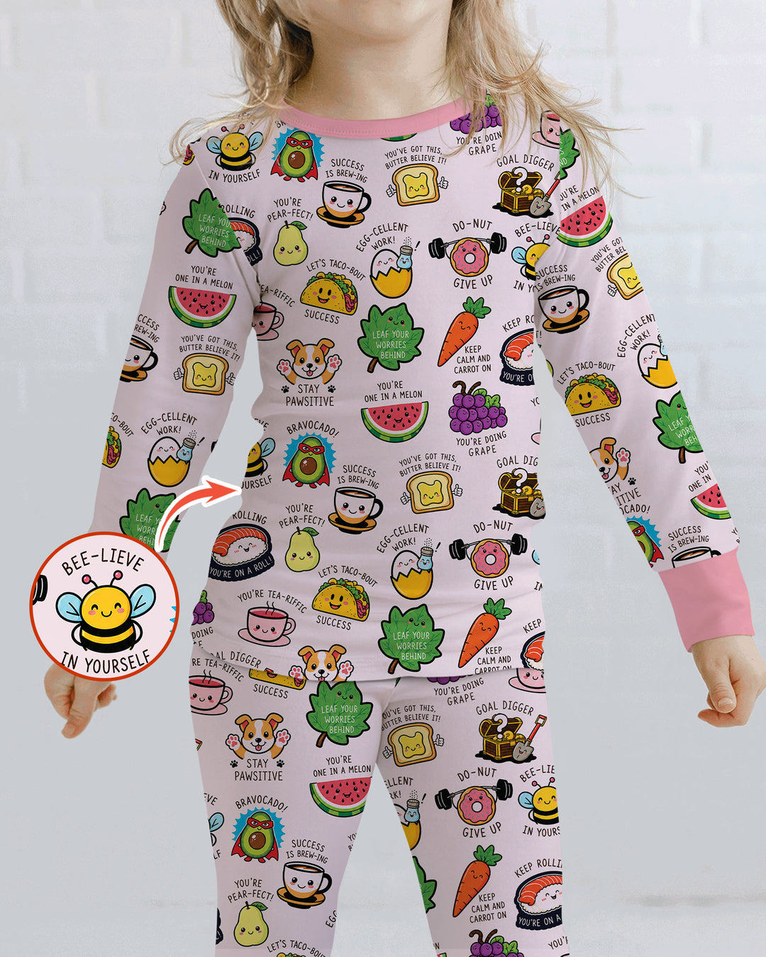 Cute Motivational Puns Bamboo Two Piece Long Sleeve Pajama Set