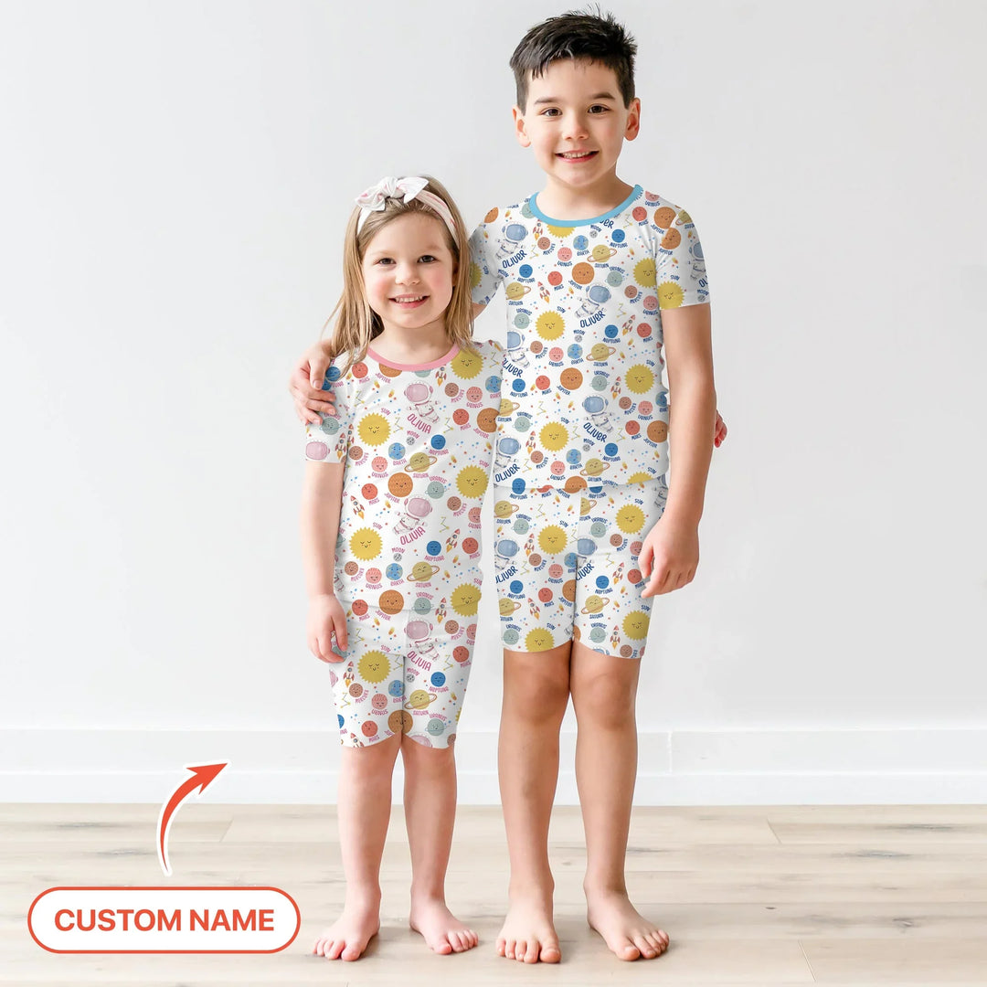 Custom Name Little's Kid into Universer Bamboo Two Piece Short Sleeve Shorts Pajama Set