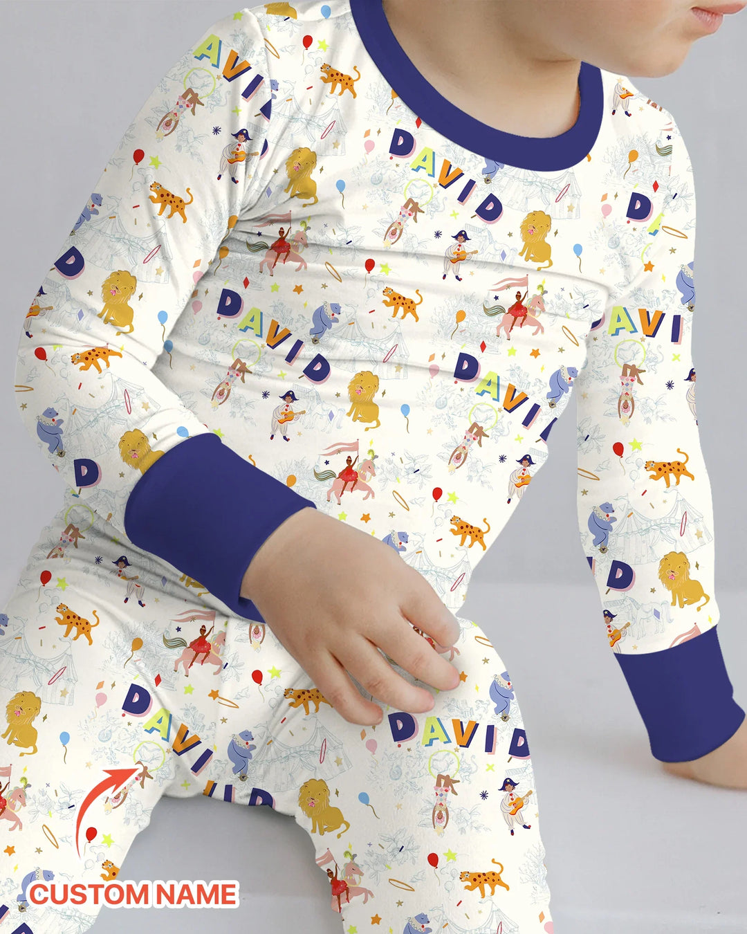 Custom Name Circus Toile Bamboo Two Piece Long Sleeve Pajama Set