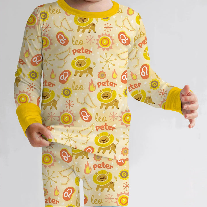 Custom Name Zodiac Leo Bamboo Two Piece Long Sleeve Pajama Set