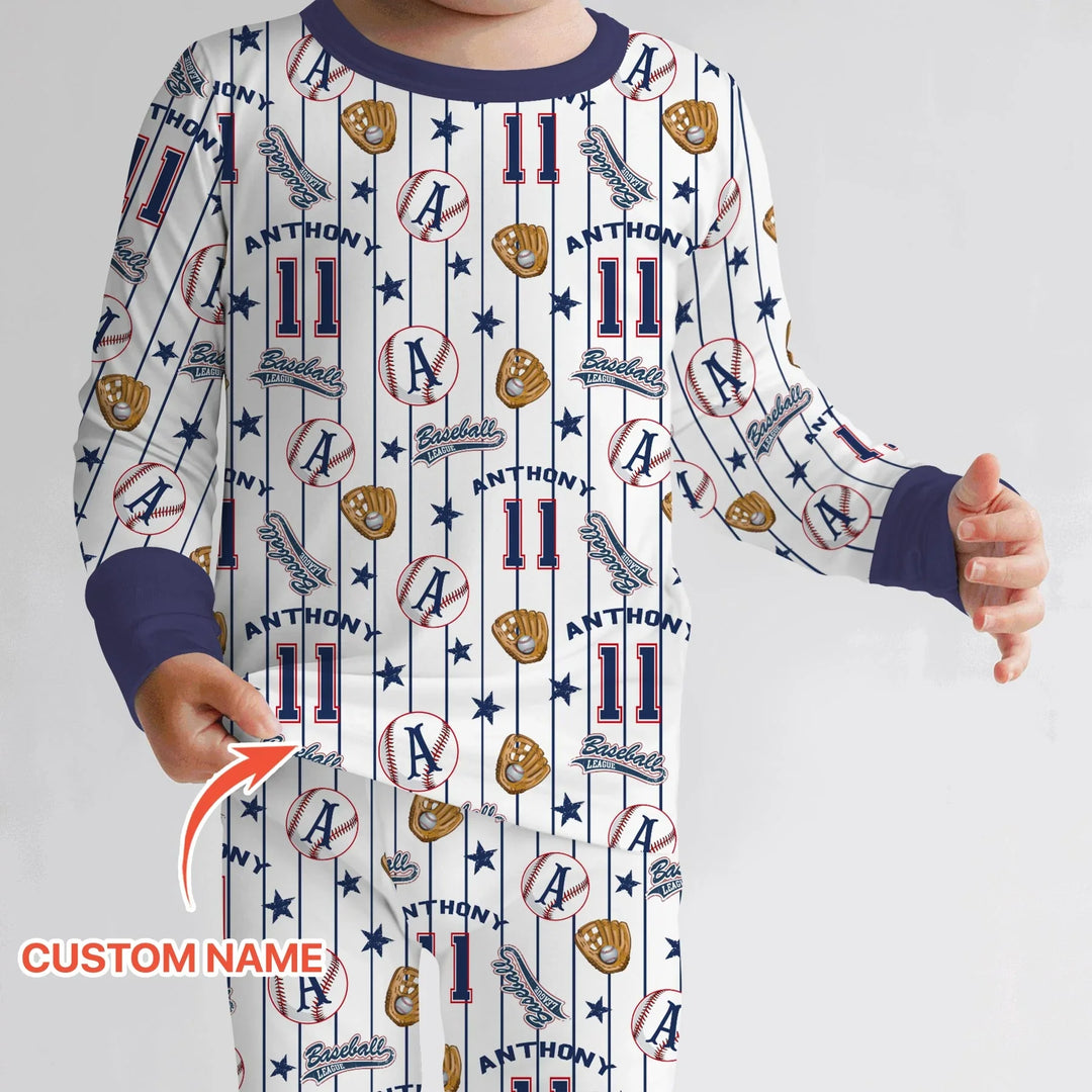 Custom Name Baseball Time Bamboo Two Piece Long Sleeve Pajama Set