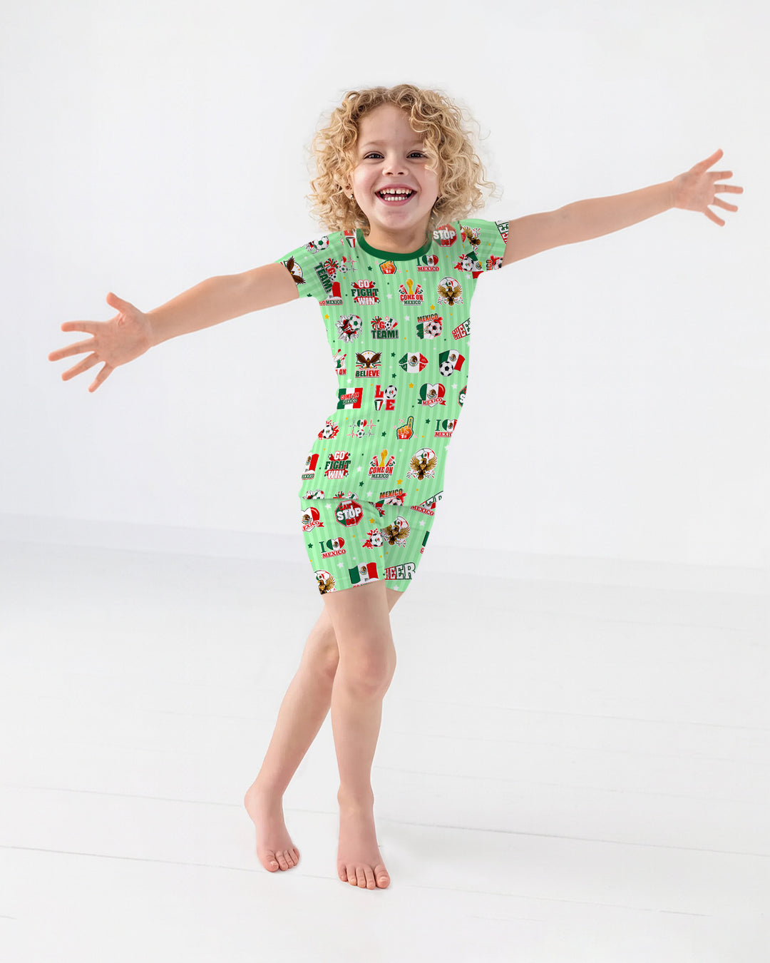 Soccer Game Day Go Team Mexico Family Matching Bamboo Two Piece Short Sleeve Shorts Pajama Set