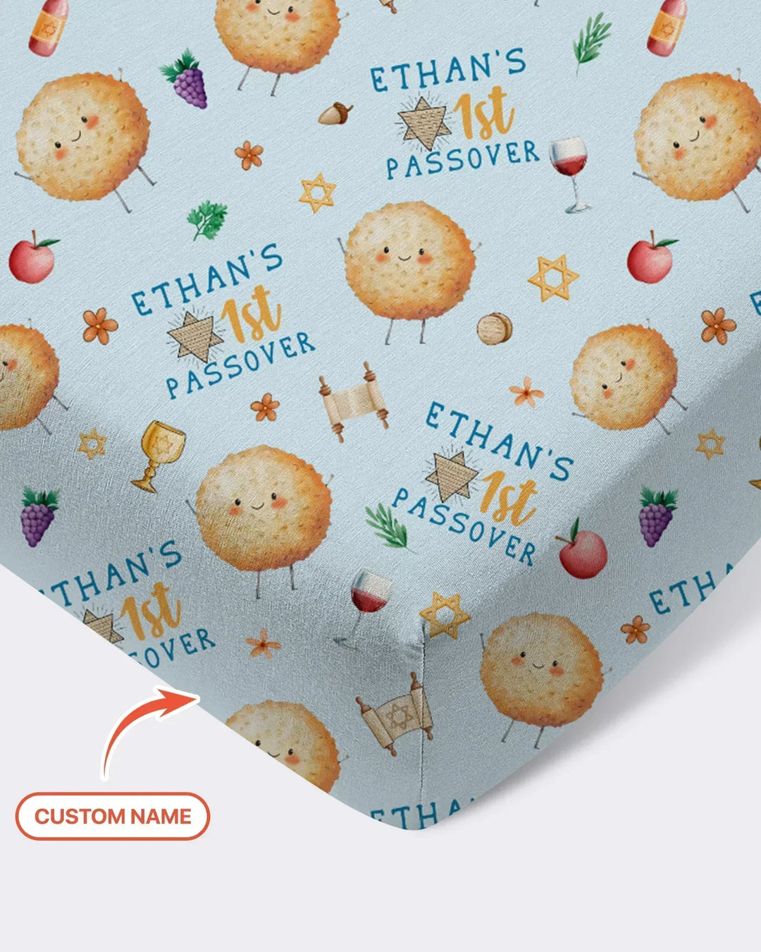 Custom Name 1st Passover Bamboo Fitted Crib Sheet